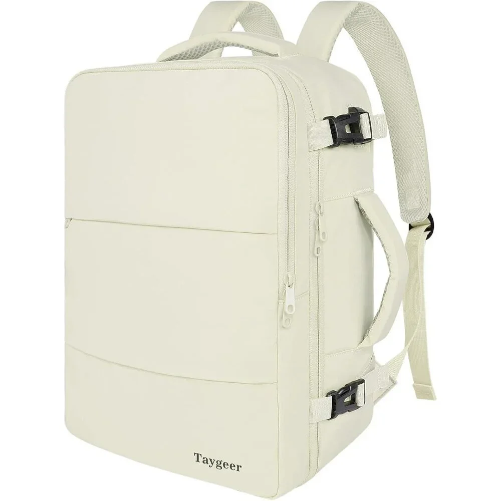 Travel Cream beige Backpack for Women Carry On Laptop Bag USB Port TSA Pouch